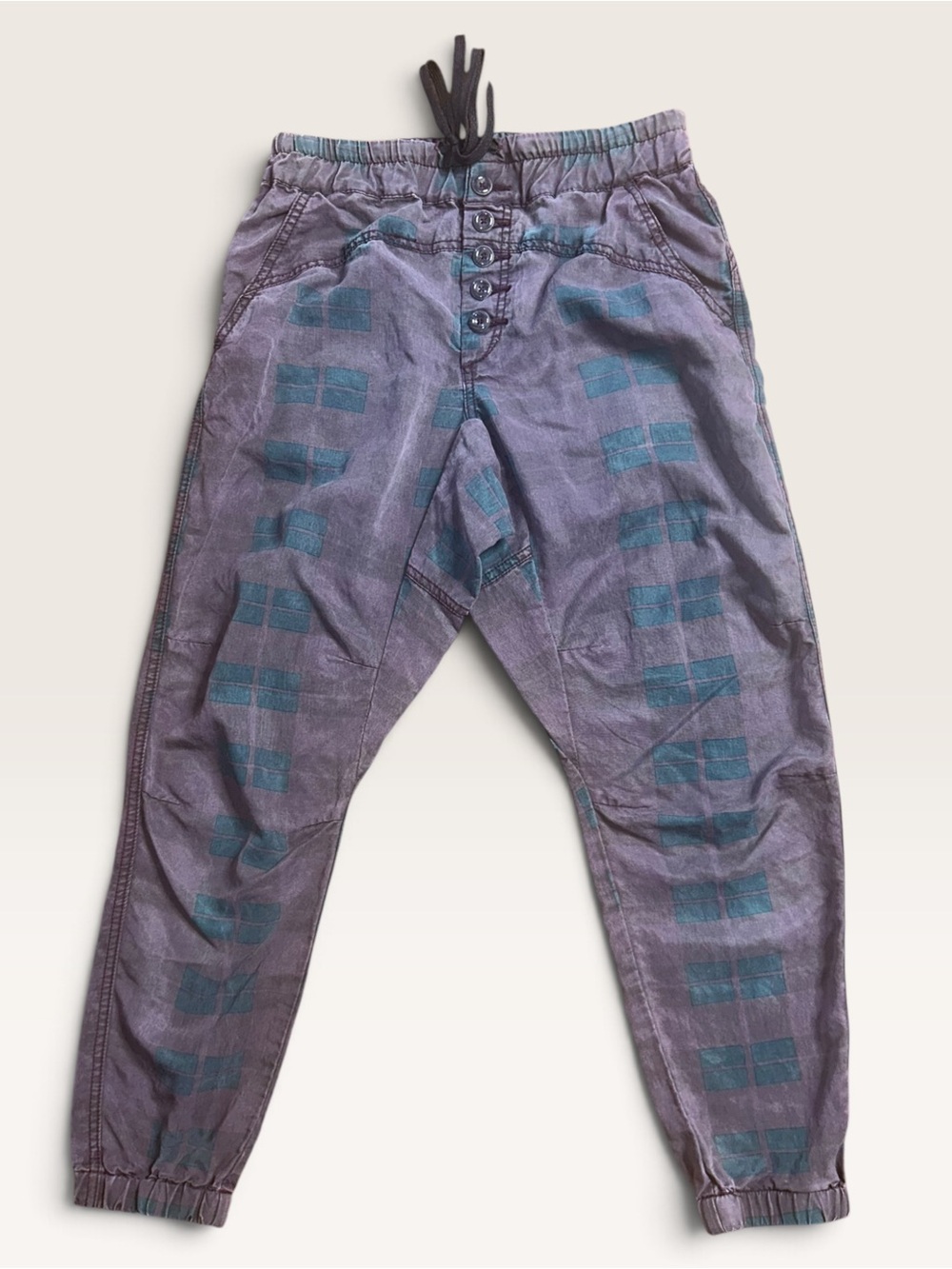 Anthropologie Jacquie Plaid Button Fly Jogger Plum Geometric Knit